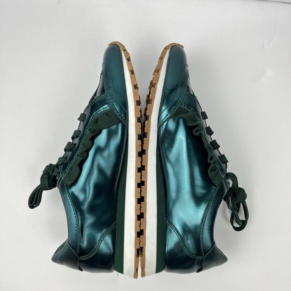 Tory Burch Sport Womens Sneaker Trainer Ruffle Metallic Green Leather Size 6.5 - Picture 6 of 12